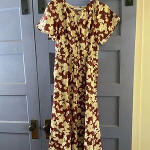 Polagram Burgundy and Cream Floral Maxi Dress